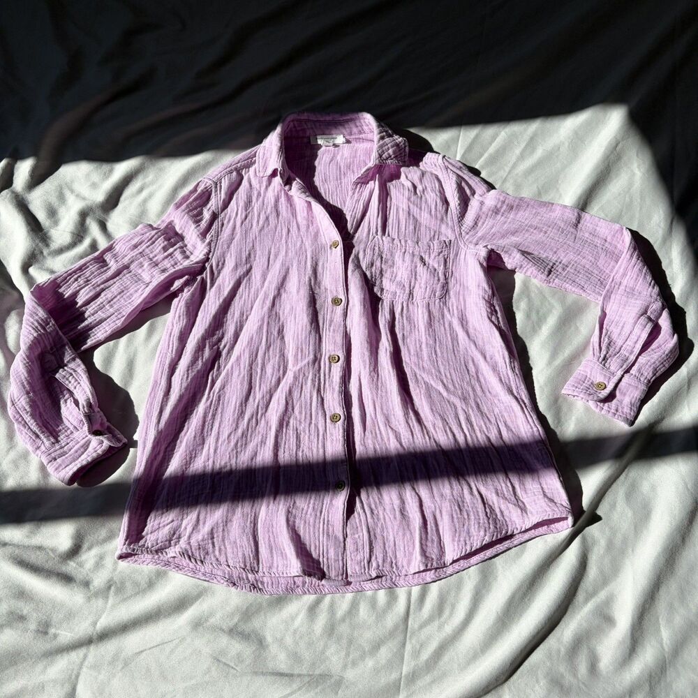 Beach Lunch Lounge Shirt Womens Sz XS Purple Button Down Crinkled Cotton